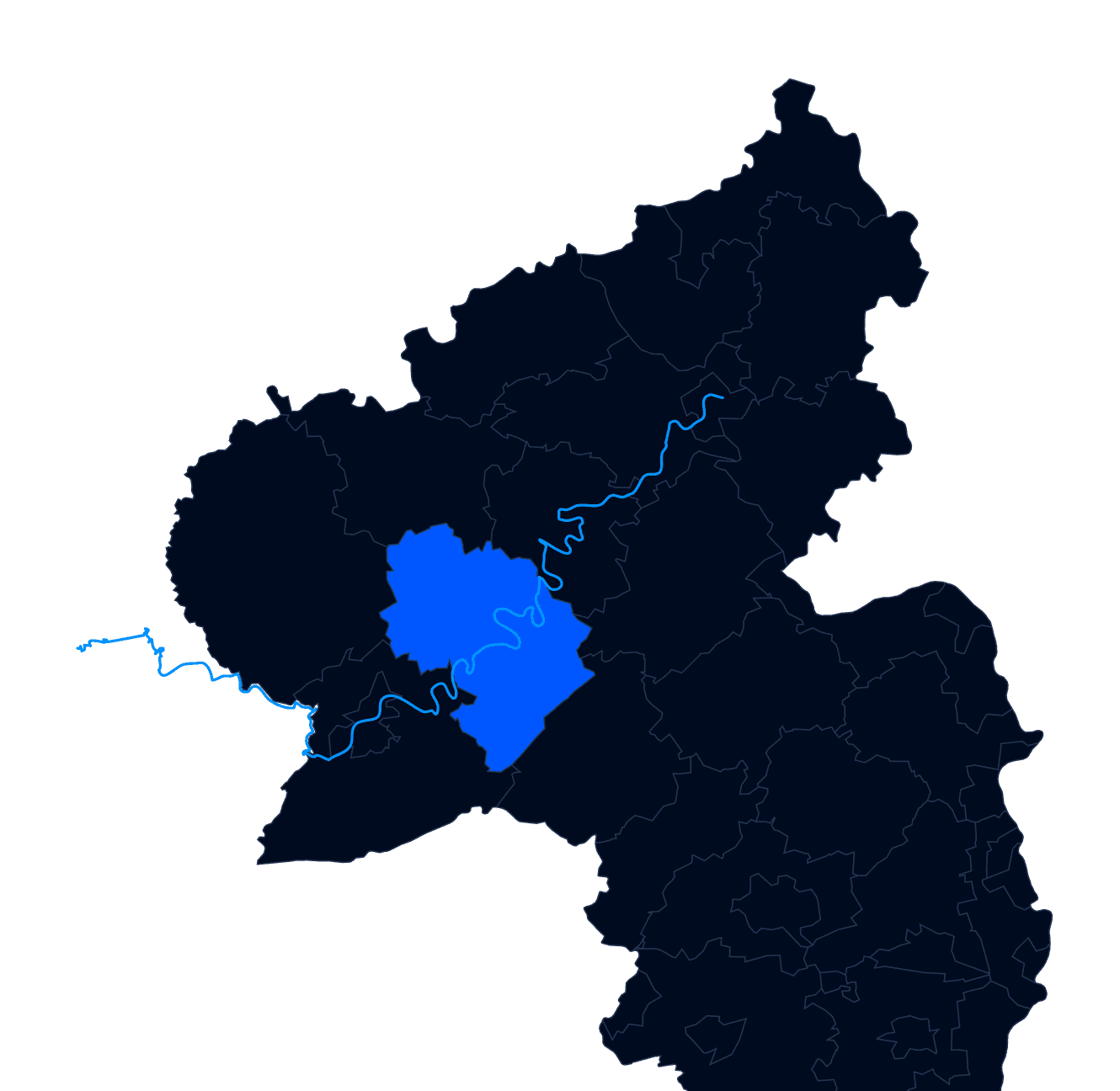 Karte von der Mosel/Eifel/Hunsrück Region, Bernkastel-Wittlich blau markiert